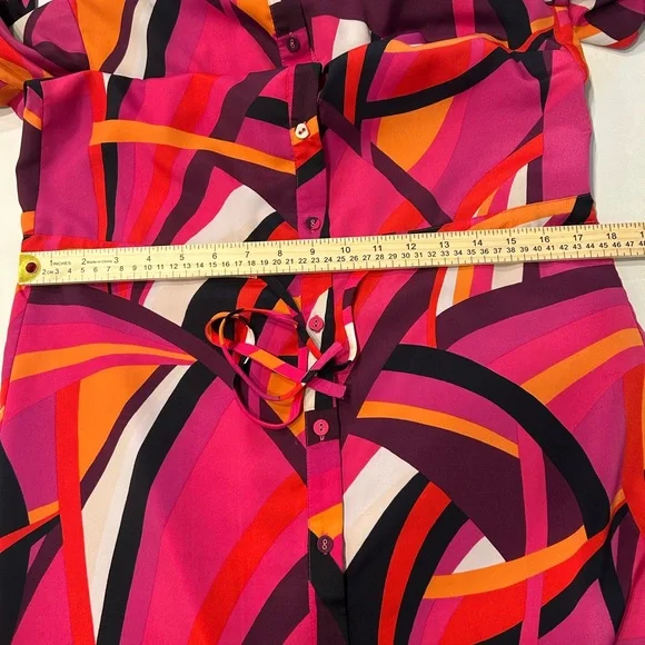 Trina Turk Nat Drawstring Shirt Dress Pink Geometric Print Size XS - Picture 10 of 16